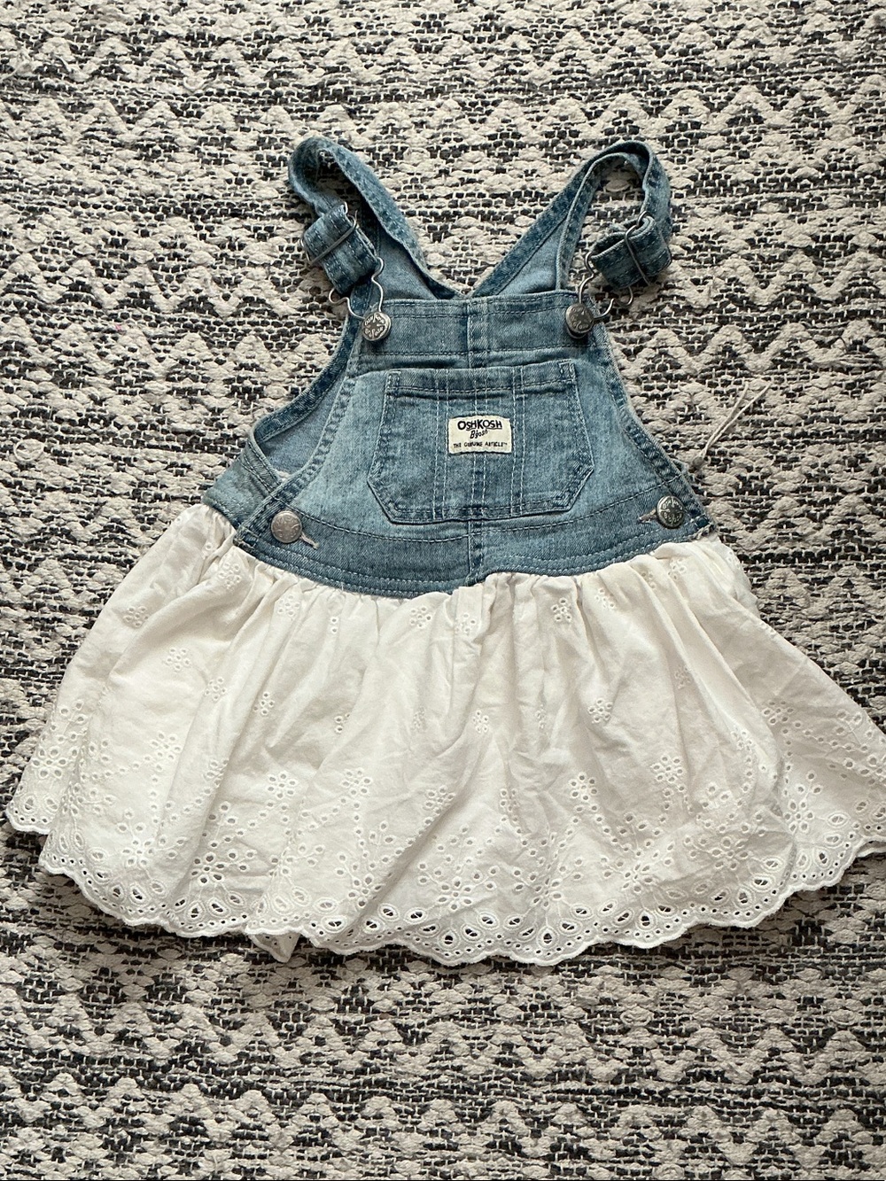 OshKosh Blue Denim Bib Overalls with White Eyelet Skirt